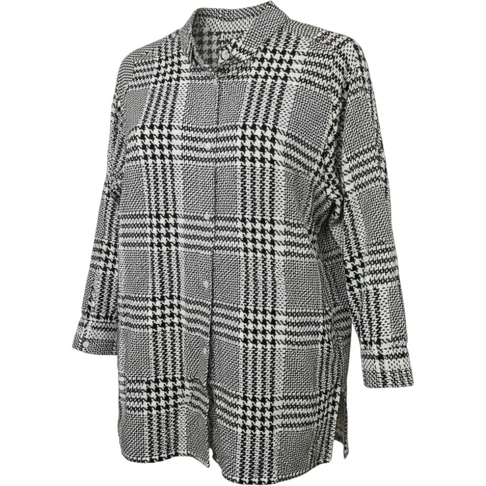 Jessica London 16W Black & White Geometric Button Down Long Sleeve Blouse Top